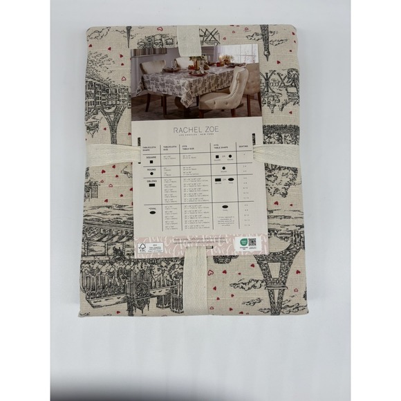 Rachel Zoe Paris Pink Hearts Eiffel Tower Cafe Tablecloth 60x104 Valentine's Day - Picture 4 of 5